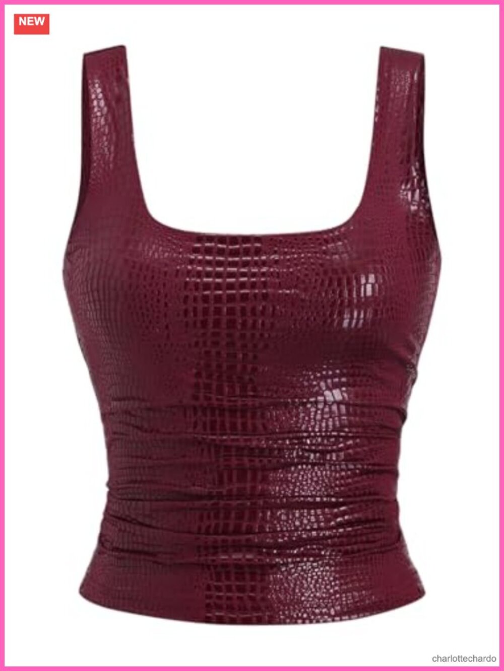 Faux Leather Ruched Square Neck Sleeveless Y2K Party Club Crop Tank Top